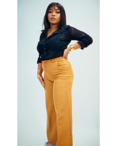 Pantalon Aluna camel – Taille haute fluide | Mode femme Guadeloupe
