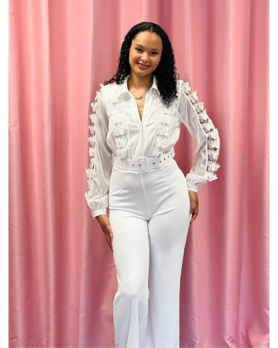 Combi pantalon blanche élégante avec ceinture – Alba