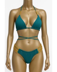Bikini Yara – Vert émeraude à chaînes dorées | Keyleen’s Kloset