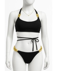 Bikini noir à chaînes dorées – Taille unique