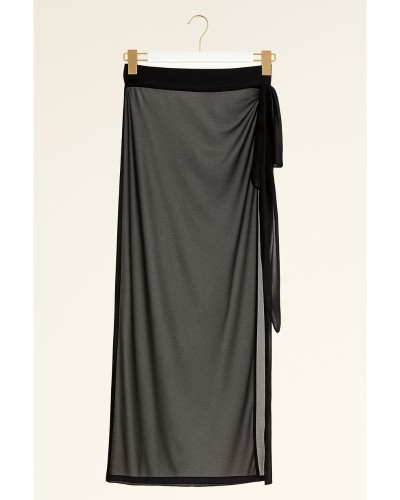 Paréo noir long en voile fluide – Taille unique