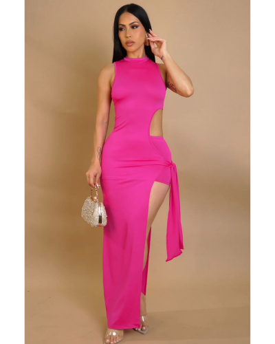 Robe longue fuchsia avec découpes et shorty intégré