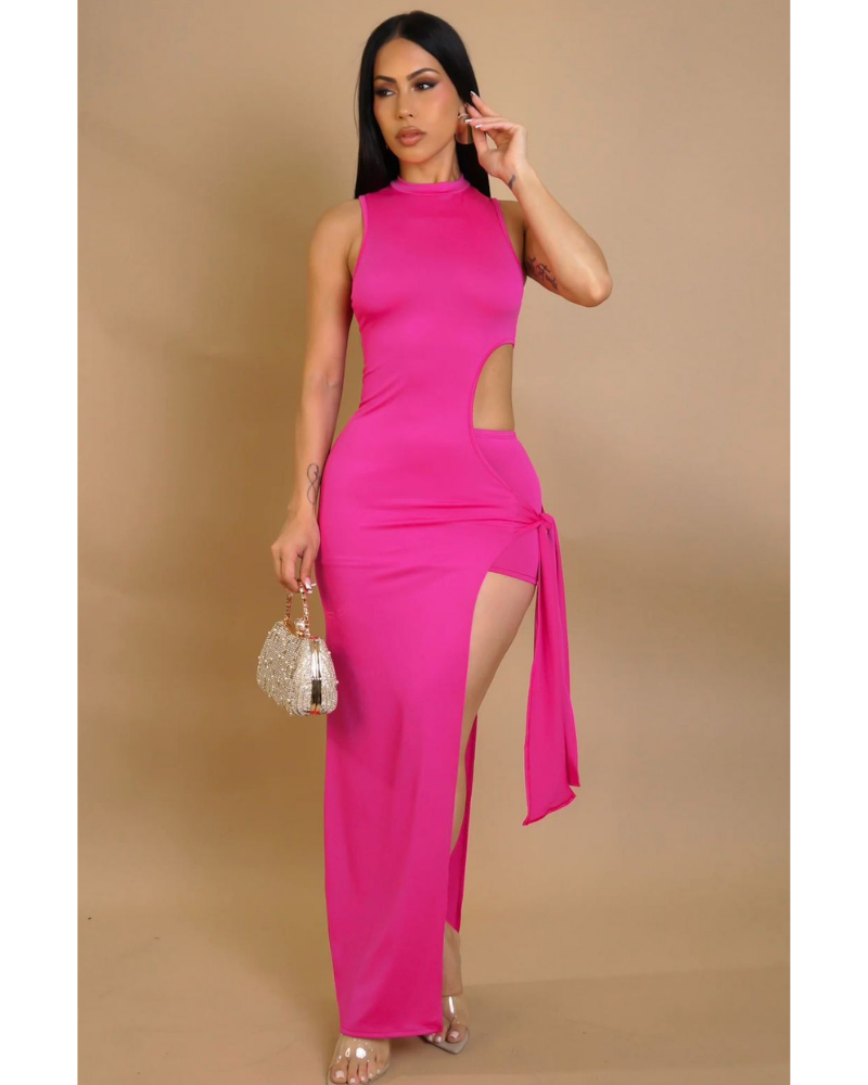 Robe longue fuchsia avec découpes et shorty intégré