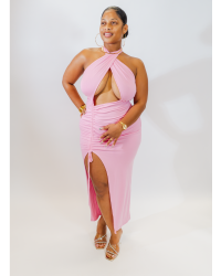 Robe longue rose croisée avec fronces & fente