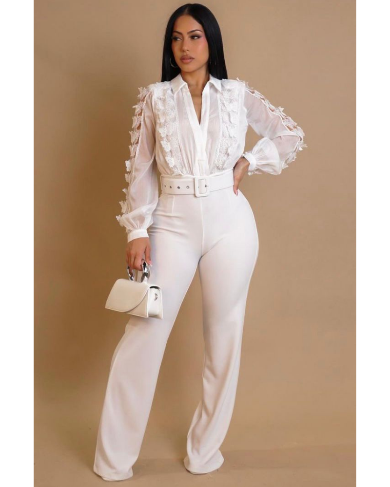 Combi pantalon blanche élégante avec ceinture – Alba