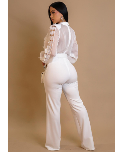 Combi pantalon blanche élégante avec ceinture – Alba
