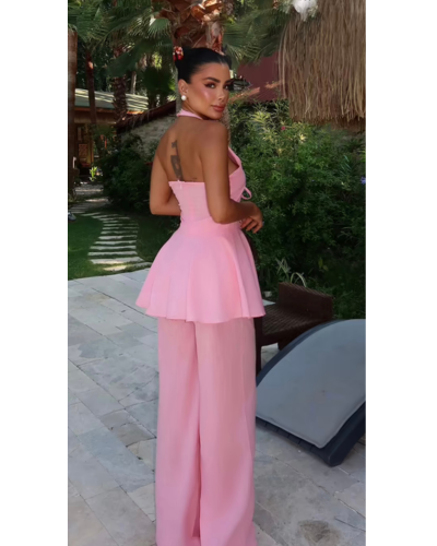 Ensemble pantalon rose fluide dos nu avec liens – Lunara | Keyleen’s