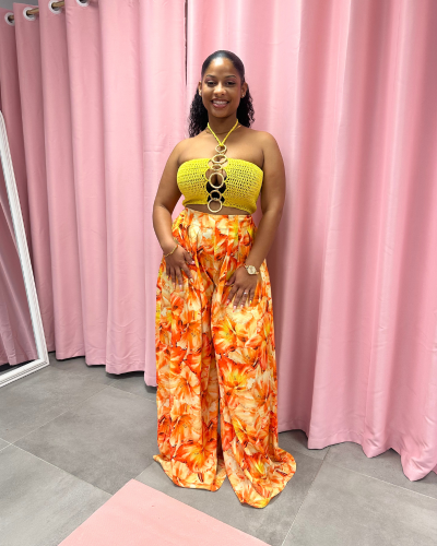 Pantalon fleuri orange – Keyleen’s Kloset