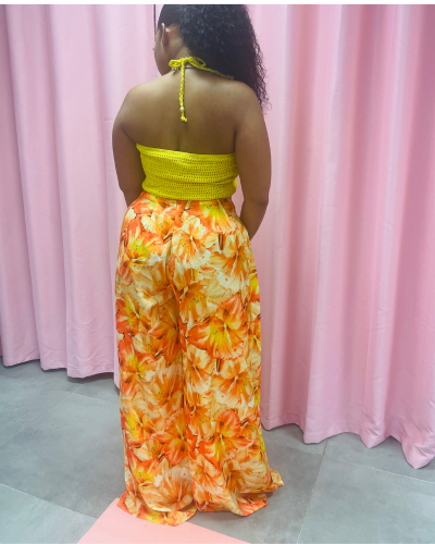 Pantalon fleuri orange – Keyleen’s Kloset