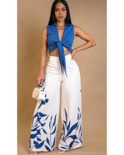 Ensemble crop top & pantalon large imprimé