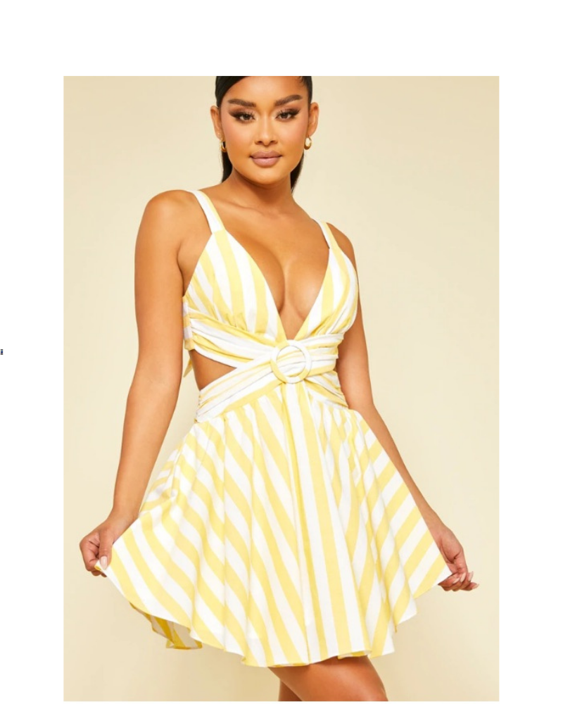Robe courte rayée jaune & blanc – Dos nu