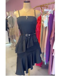 Robe asymétrique ceinturée rose et noire – Mode femme Guadeloupe